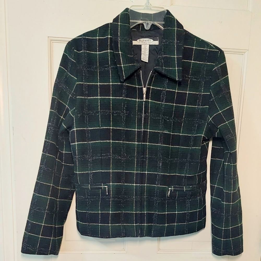 Old Navy Green/black Plaid Zip-up Jacket, Size XS (runs big) - Picture 1 of 8